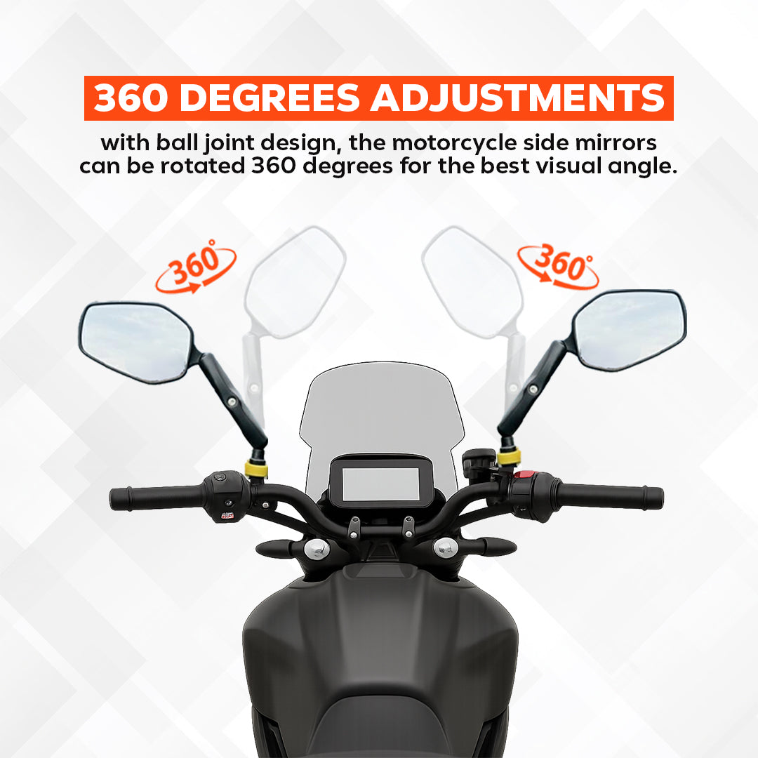 SPIKI ( NOMAD SERIES ) Adventure 4.0 Motorcycle Mirrors | Dino-Lock Adjustment | 360° Rotatable Universal Side Mirrors for Road & Off-Road Riding ( UPGRADED )