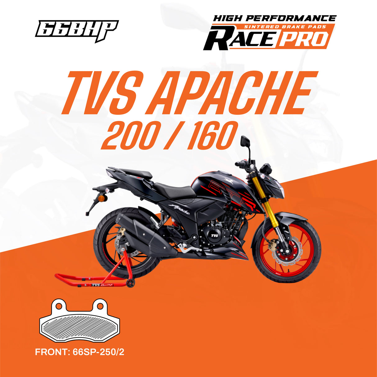 TVS Apache RTR 200 RTR 160 Race Pro Sintered Brake Pad Motorcycle Accessory - Moto Modz