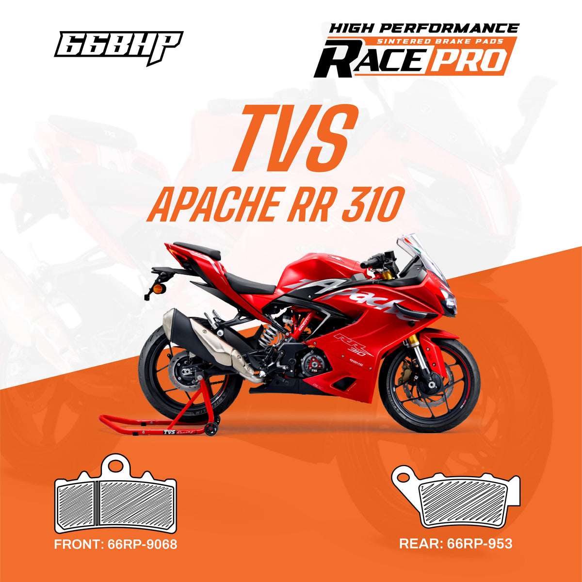 TVS Apache RR 310 Race Pro sintered brake pads RP BP 9068 953 – high performance braking upgrade – Moto Modz