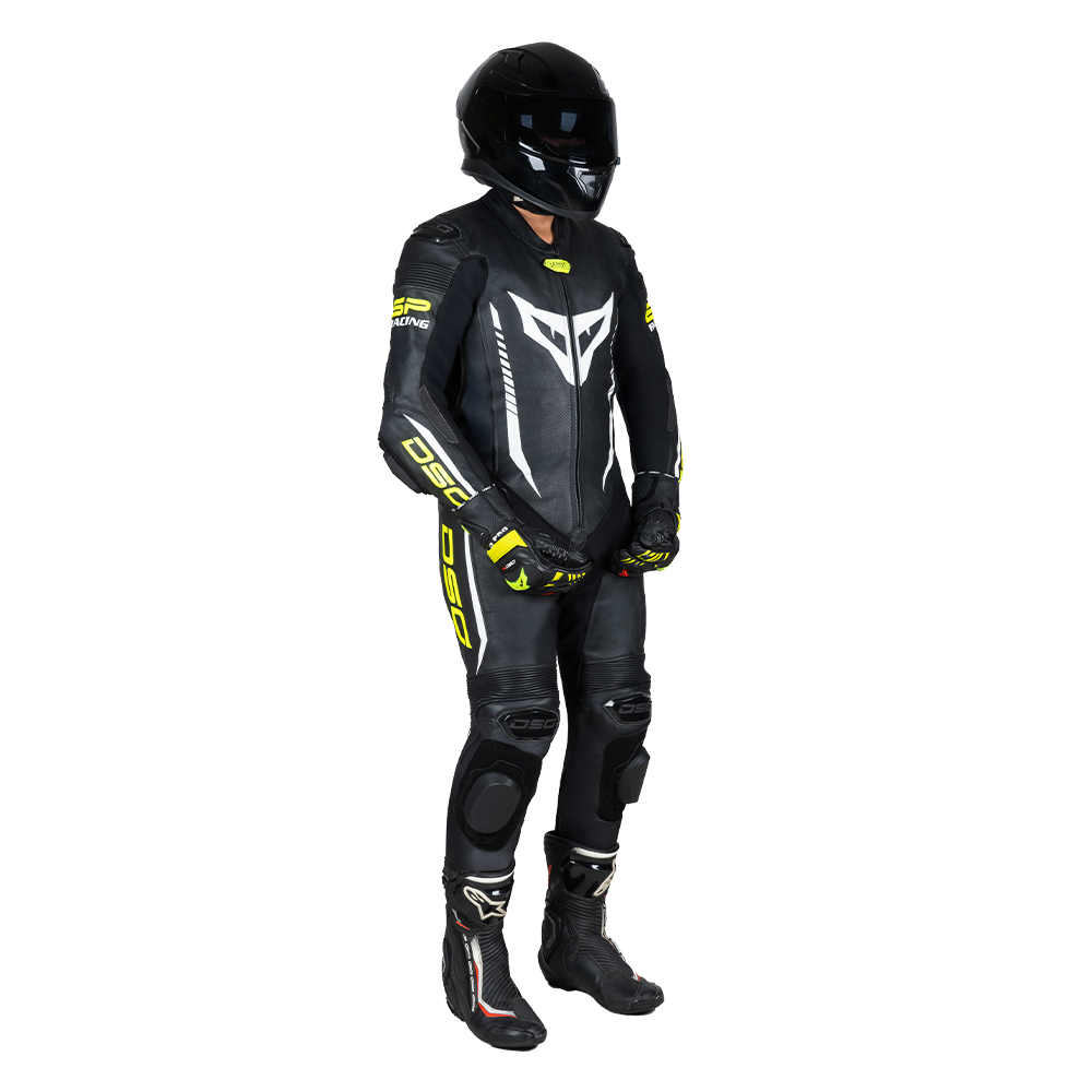 DSG GP Racing Leather Suit : Black Yellow Fluo