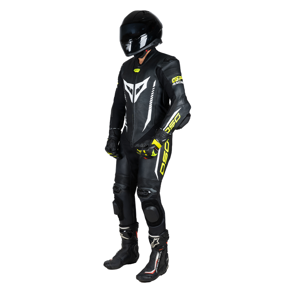 DSG GP Racing Leather Suit : Black Yellow Fluo