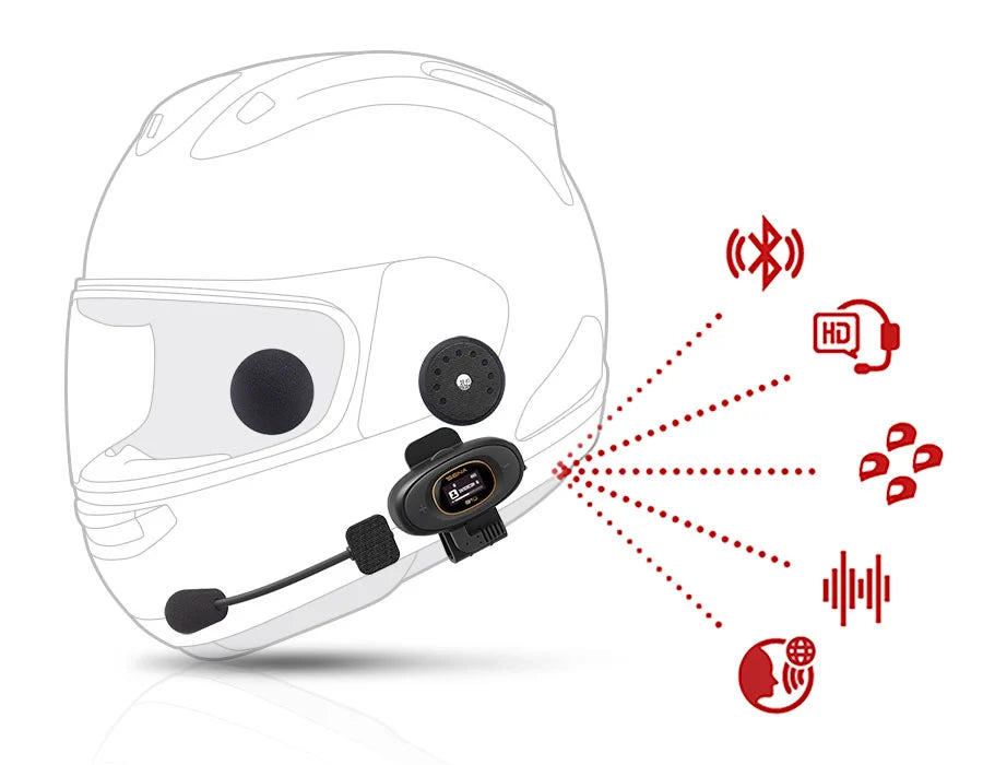 Sena B10 Motorcycle Bluetooth Communication System | Bluetooth Intercom Headset Connecting 4 Riders | HD Speakers | Upto 1KM Range | Upto 16 Hours Battery Life (Supports Android & iOS)