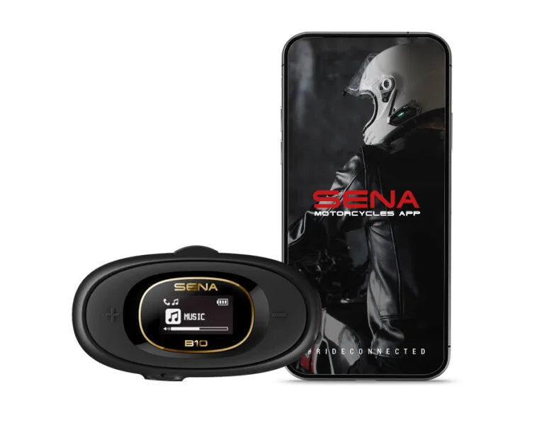 Sena B10 Motorcycle Bluetooth Communication System | Bluetooth Intercom Headset Connecting 4 Riders | HD Speakers | Upto 1KM Range | Upto 16 Hours Battery Life (Supports Android & iOS)