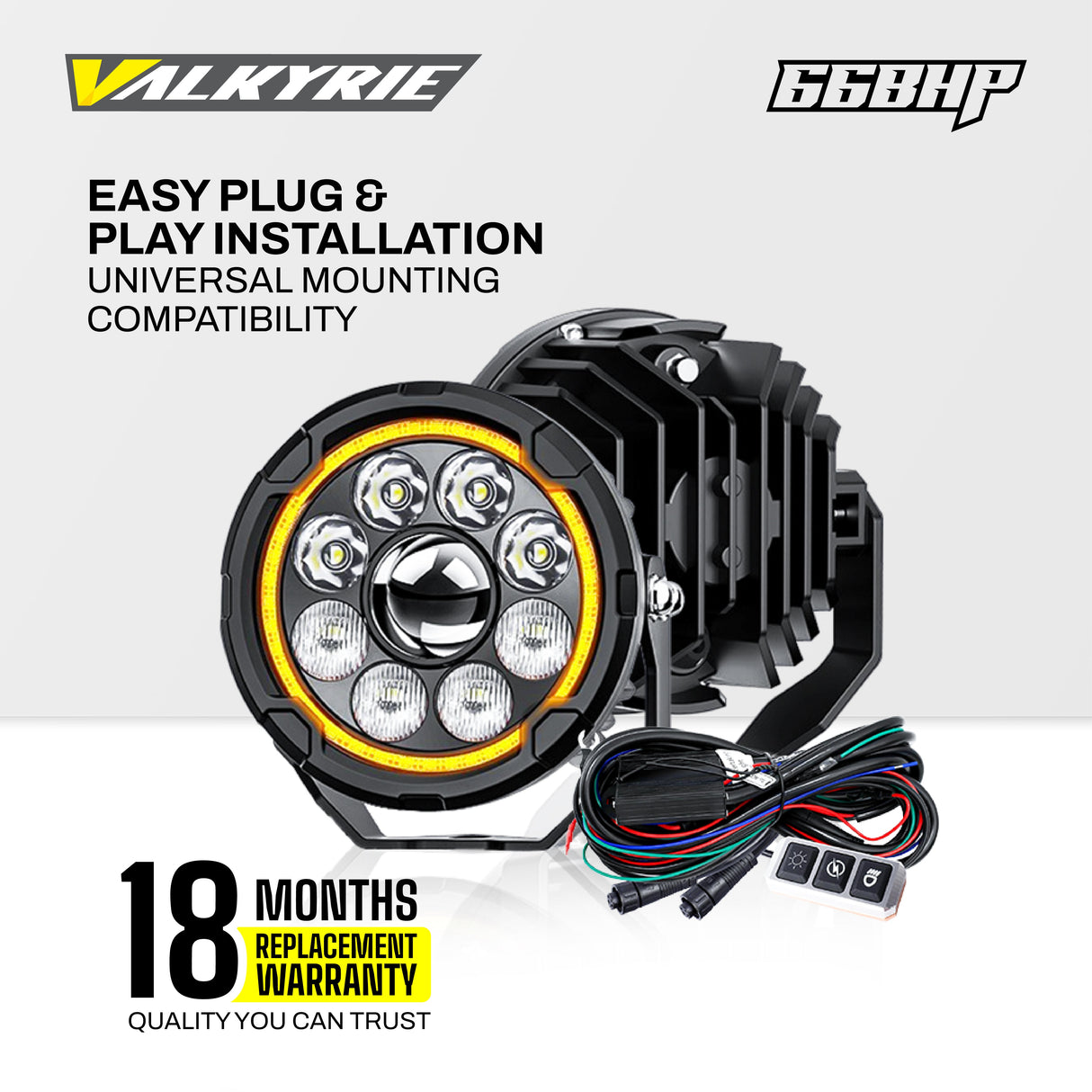 66BHP VALKYRIE 4.5" 120W ULTRA VISION AUXILIARY LIGHT – HIGH/LOW BEAM + AMBER DRL | 13200 LUMENS | IP68 WATERPROOF