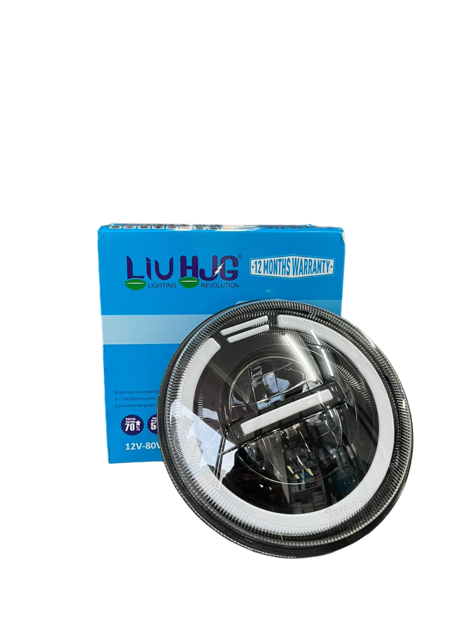 LIU HJG Halo minus Headlight with ring light 12v - 80V ( 7 inches ) compatible for royal enfield , mahindra thar , gypsy , harley davidson