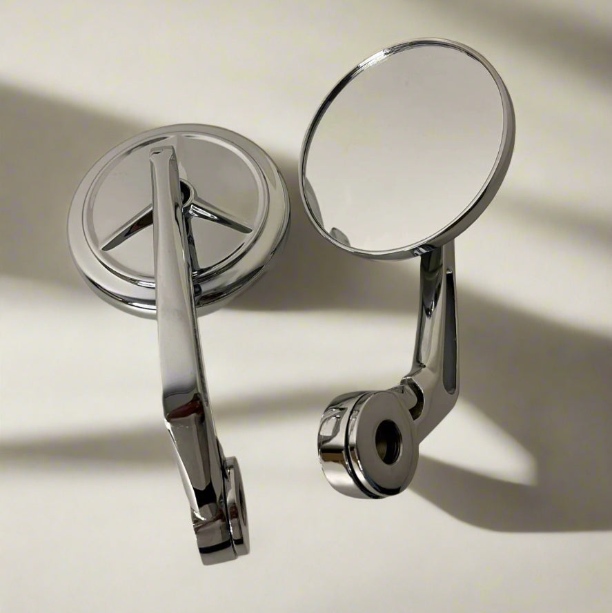 Merc Edition | Chrome Handle Bar End Side Mirror For Royal Enfiled Classic /Electra / Reborn/Standard - 350/ 500,Himalayan 450 Hunter 350, Meteor 350, Super Meteor , Interceptor , Gt 650, Himalayan/Scram 411, Bear 650 Round Mirrors