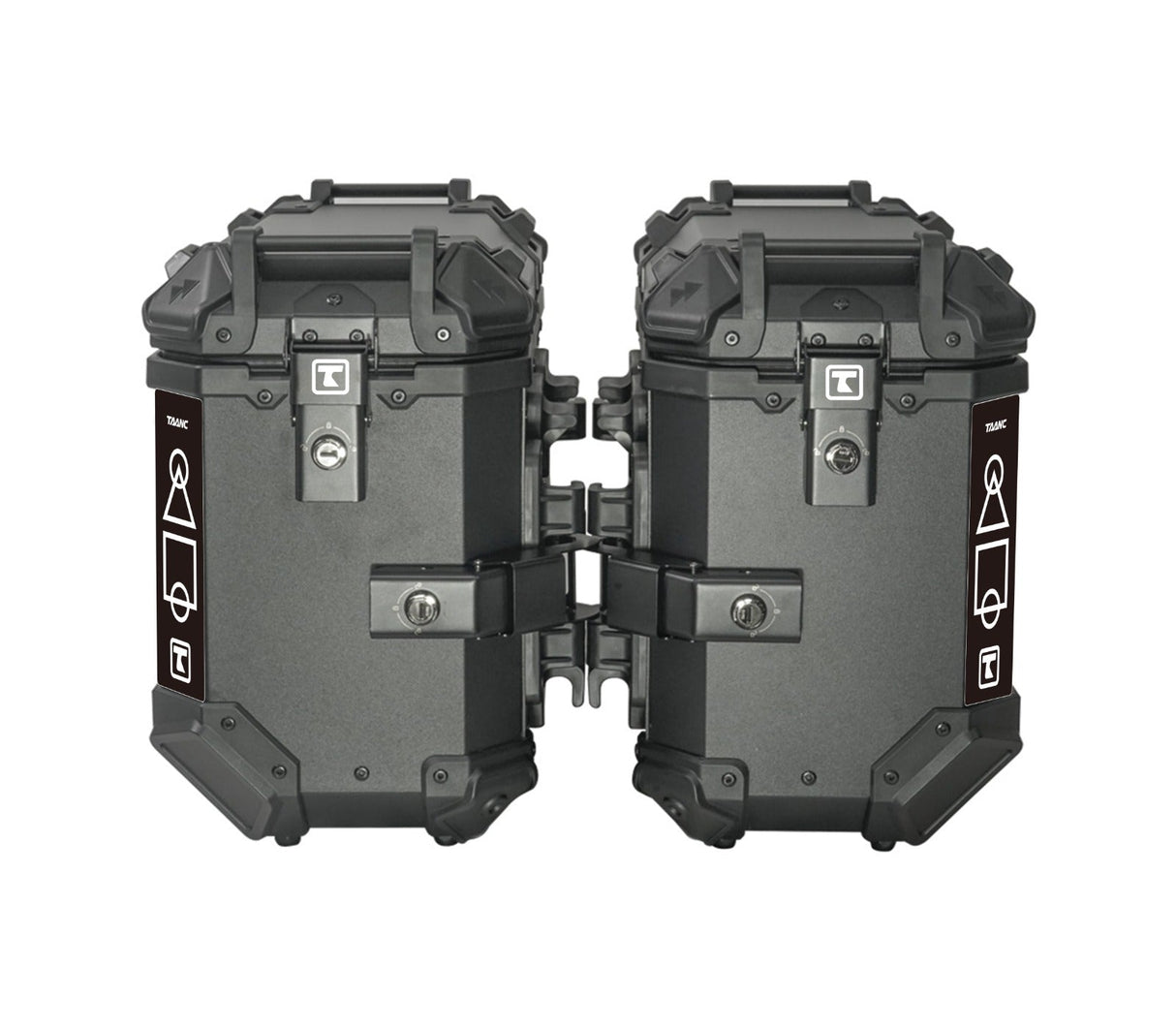 TAANC Overlander 137 Touring Setup 01 – X65 Top Box + Twin 36 Panniers | Stealth Black Aluminium Combo
