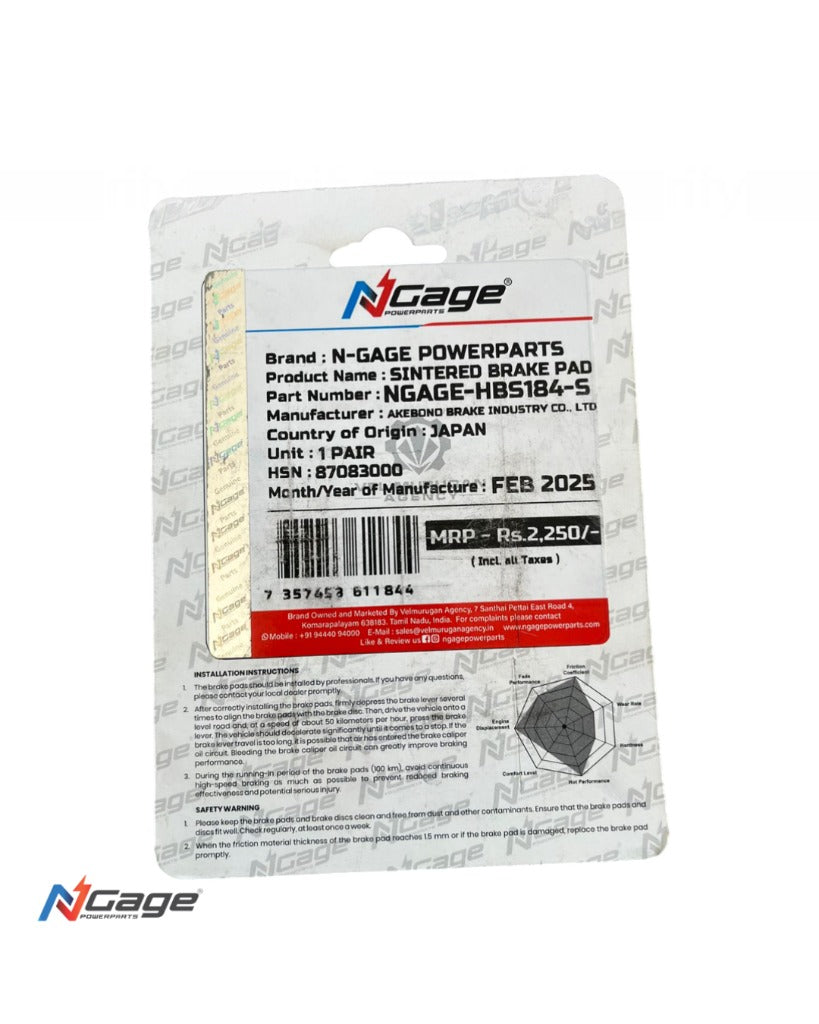 BMW - TVS ( 310 R/GS/RR )| front sintered brake pads | NGAGE POWERPARTS - ARAI Certified for Extreme Performance