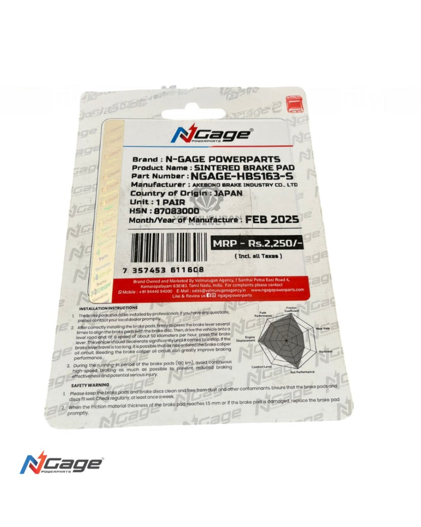 KTM ADVENTURE 250/390| rear sintered brake pads | NGAGE POWERPARTS - ARAI Certified for Extreme Performance