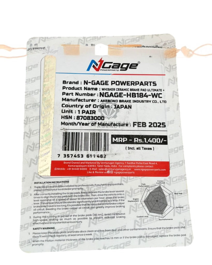 KTM (RC -DUKE -ADVENTURE) |front and rear whisker ceramic Ultimate + brake pads | NGAGE POWERPARTS - COMBO