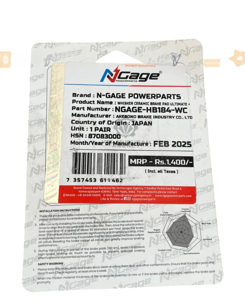 KTM DUKE 125/200/250/390 |front whisker ceramic Ultimate + brake pads | NGAGE POWERPARTS