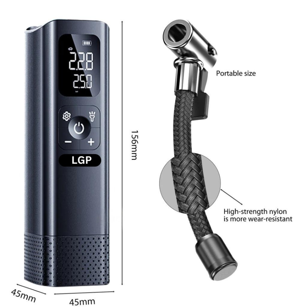 LGP T15B Smart Tyre Inflator Portable Air Compressor - 150 PSI Portable Air Pump with Accurate LED Tyre Pressure Display, Fast Inflation for Vehicles, Motorcycle, Bikes Tires, Car ,Balls, Swimming Ring - 1 YEAR WARRANTY