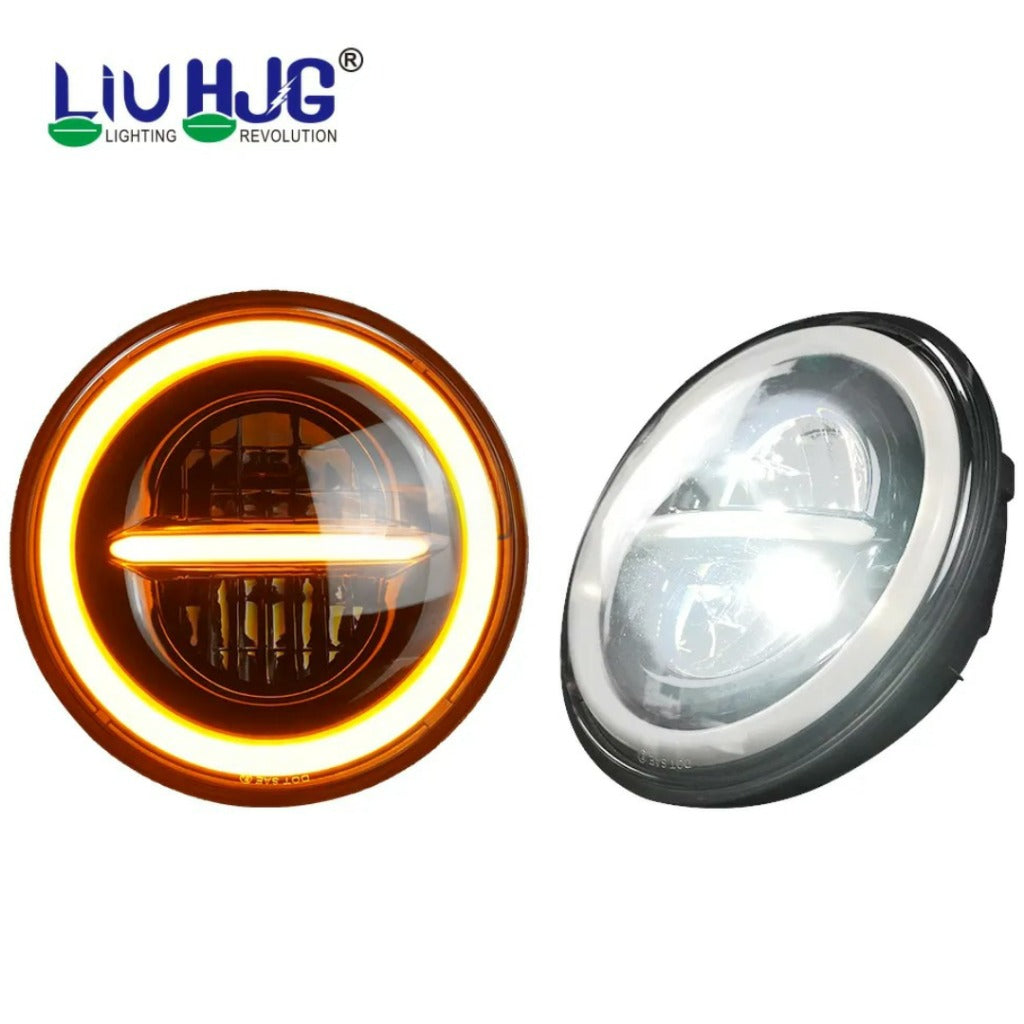 LIU HJG Minus Headlight LED 7inch 12V-80V, 110W original HJG( WITH RING ) ( SET OF 2 ) compatible for mahindra thar , Gypsy , royal enfield models , harley