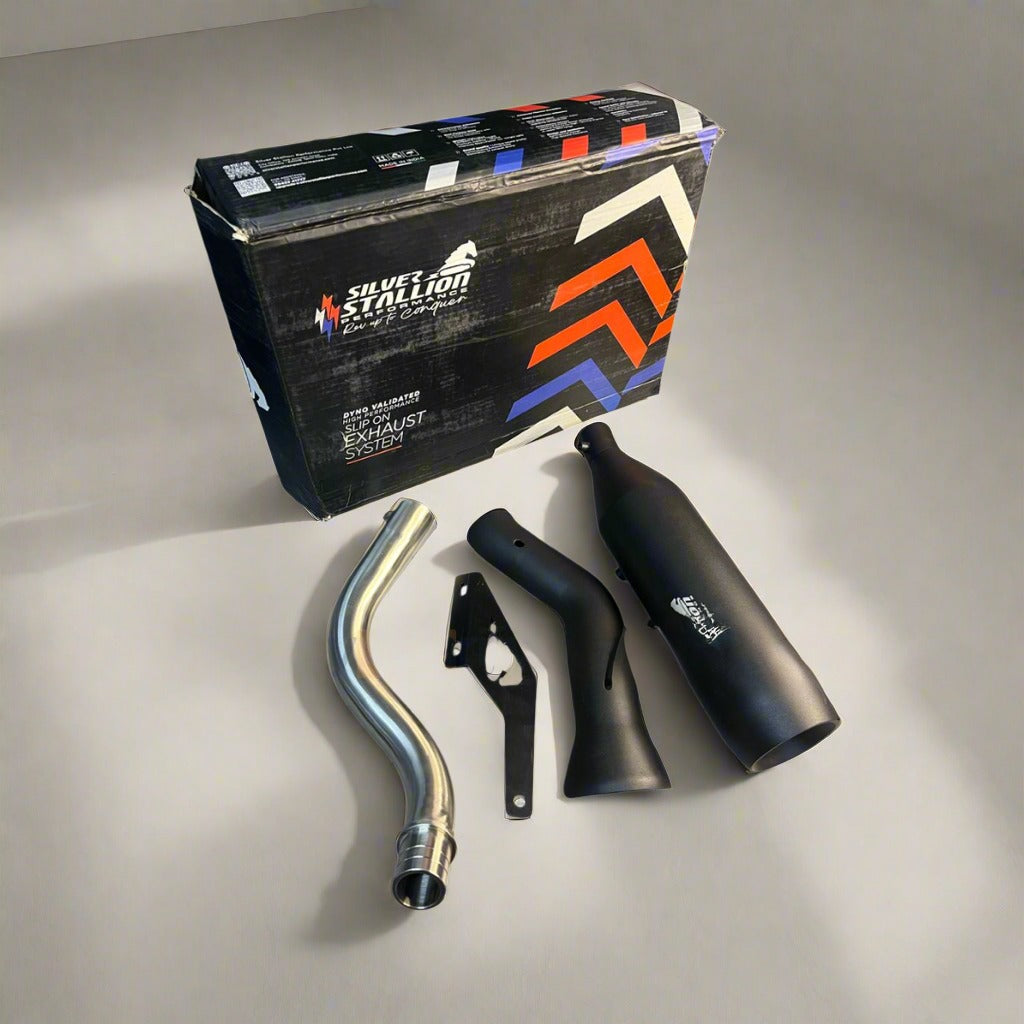 RE HIMALAYAN 450 - GUERRILLA 450 | SILVER STALLION CROSS COUNTRY | DYNO High Performance Exhaust System | BLACK - LIFE TIME WARRANTY