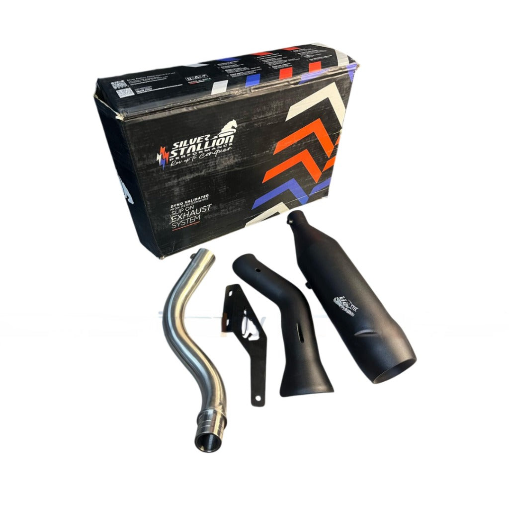 RE HIMALAYAN 450 - GUERRILLA 450 | SILVER STALLION CROSS COUNTRY | DYNO High Performance Exhaust System | BLACK - LIFE TIME WARRANTY