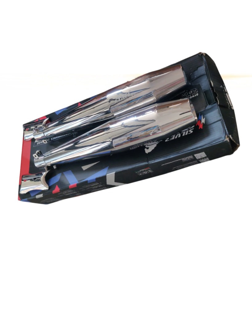 RE Interceptor 650 /GT 650 | SILVER STALLION | DYNO High Performance Exhaust System | Silver Glossy finish | Twin, SS304 - LIFE TIME WARRANTY