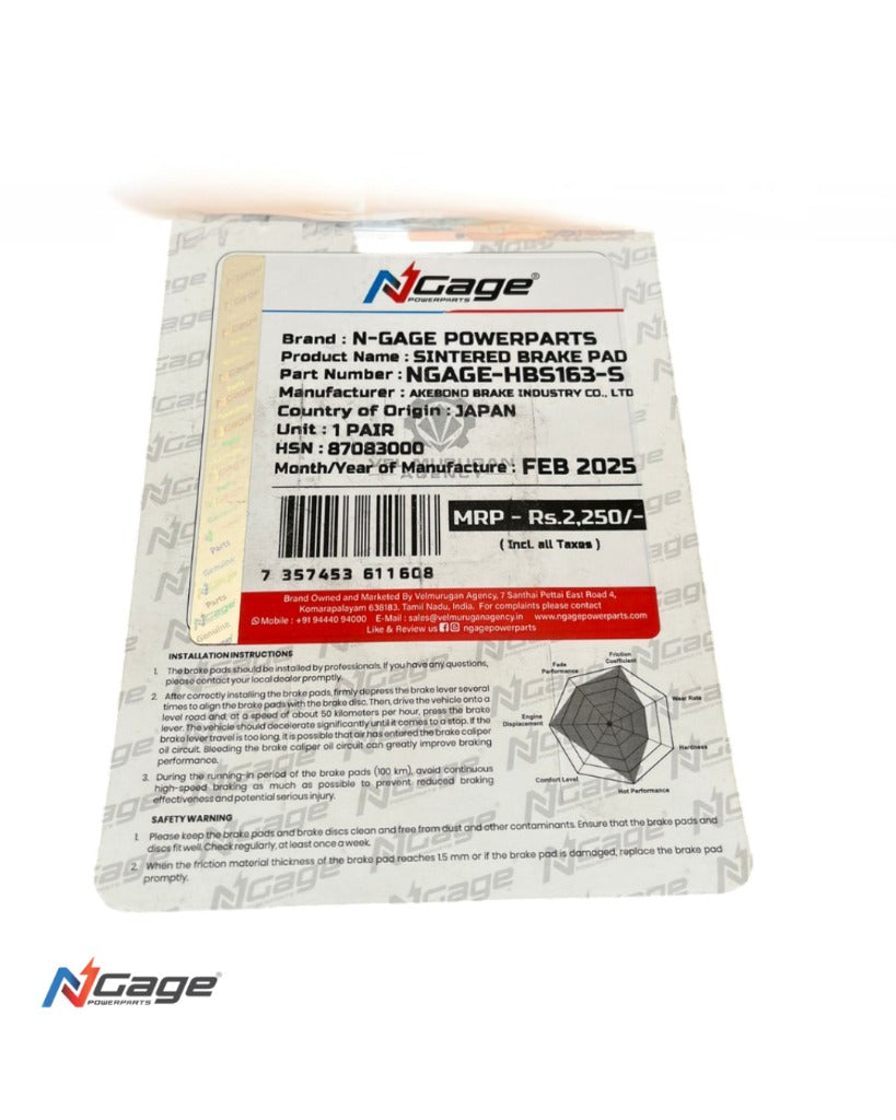 TRIUMPH SPEED 400 / SCRAMBLER 400 X | rear sintered brake pads | NGAGE POWERPARTS - ARAI Certified for Extreme Performance