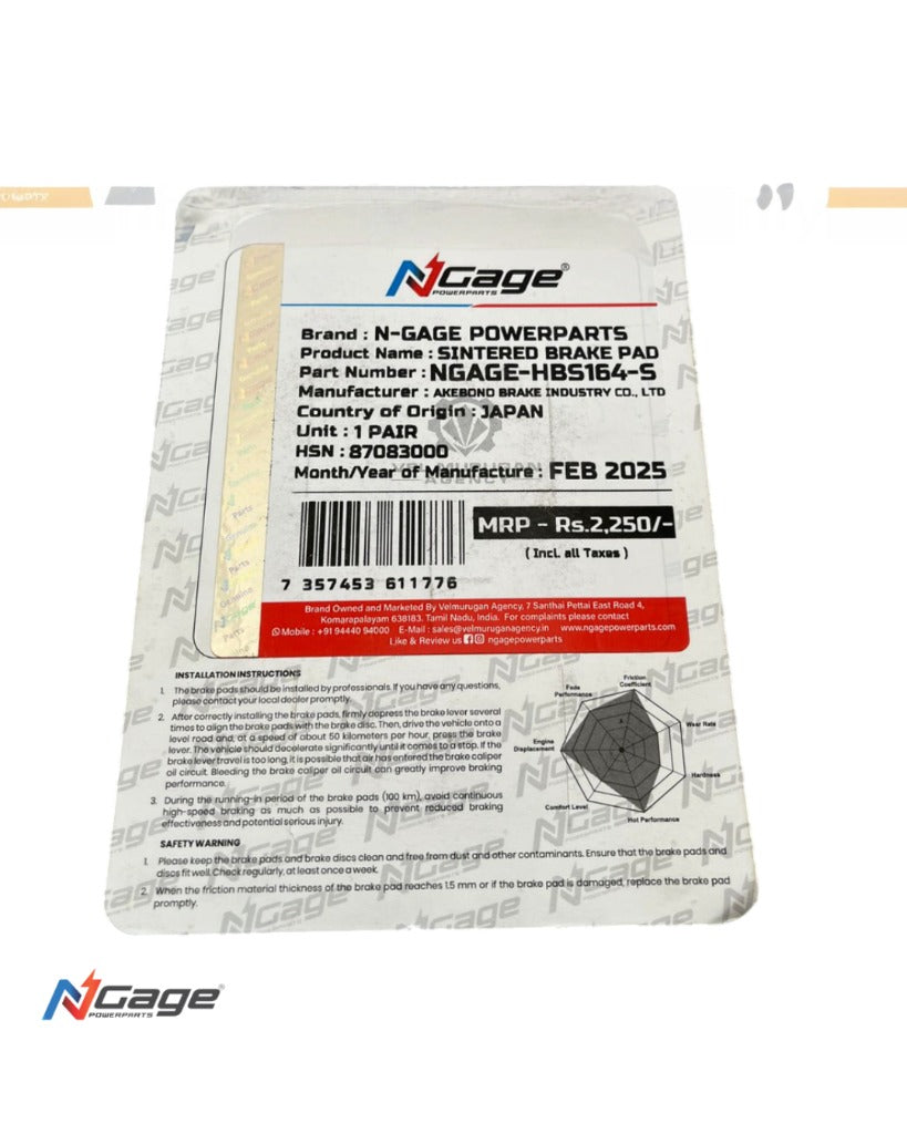 RE HIMALAYAN 450 - GUERRILLA 450 - SHOTGUN 650| front sintered brake pads | NGAGE POWERPARTS - ARAI Certified for Extreme Performance