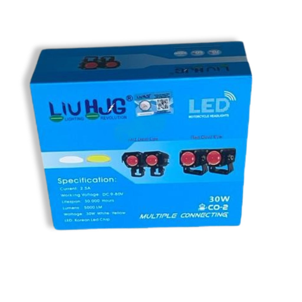 LIU HJG ORIGINAL 60W (30*2) future 1 led mini drive light RED DEVIL EYE LIGHT CO2 MULTIPLE CONNECTING RED+YELLOW+WHITE COLOR WITH SEPRATE HARNESS