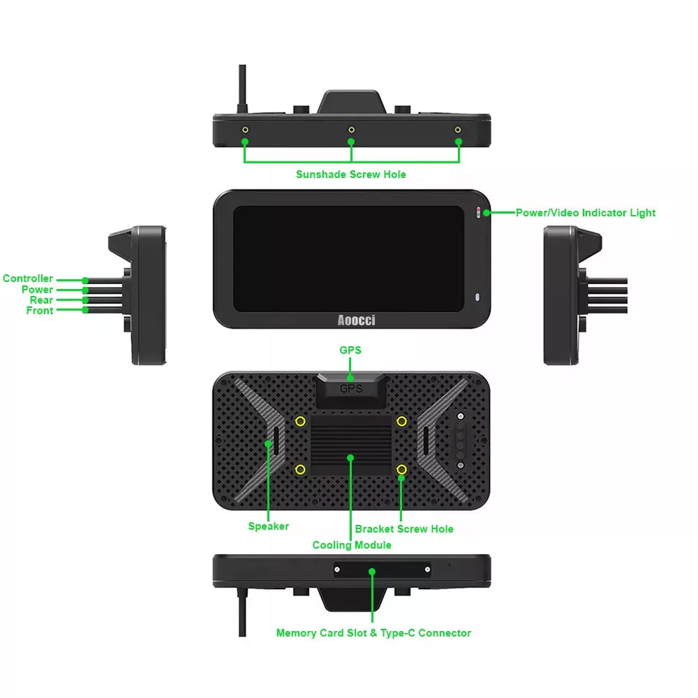 AOOCCI C6 PRO Motorcycle Dash Cam Front and Rear, 4K 1080P Dual Dash Motorcycle Camera with Wireless CarPlay and Android Auto, GPS & Emergency Lock, 140° Wide Angle, Wired Remote, IP67 Waterproof