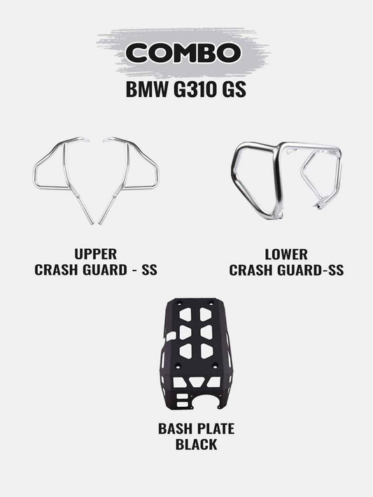 BMW G310GS Combo - Upper Crashguard SS+Lower Crashguard SS+Engine Guard Black - Moto Modz