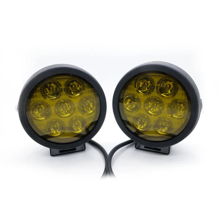 HJG 7 LED Round White Fog Light With Yellow Cap (70W) With Wiring Kit Harness And Switch Spot Driving Lamp Universal for Car, Bike and Motorcycle (set of 2) - PREMIUM