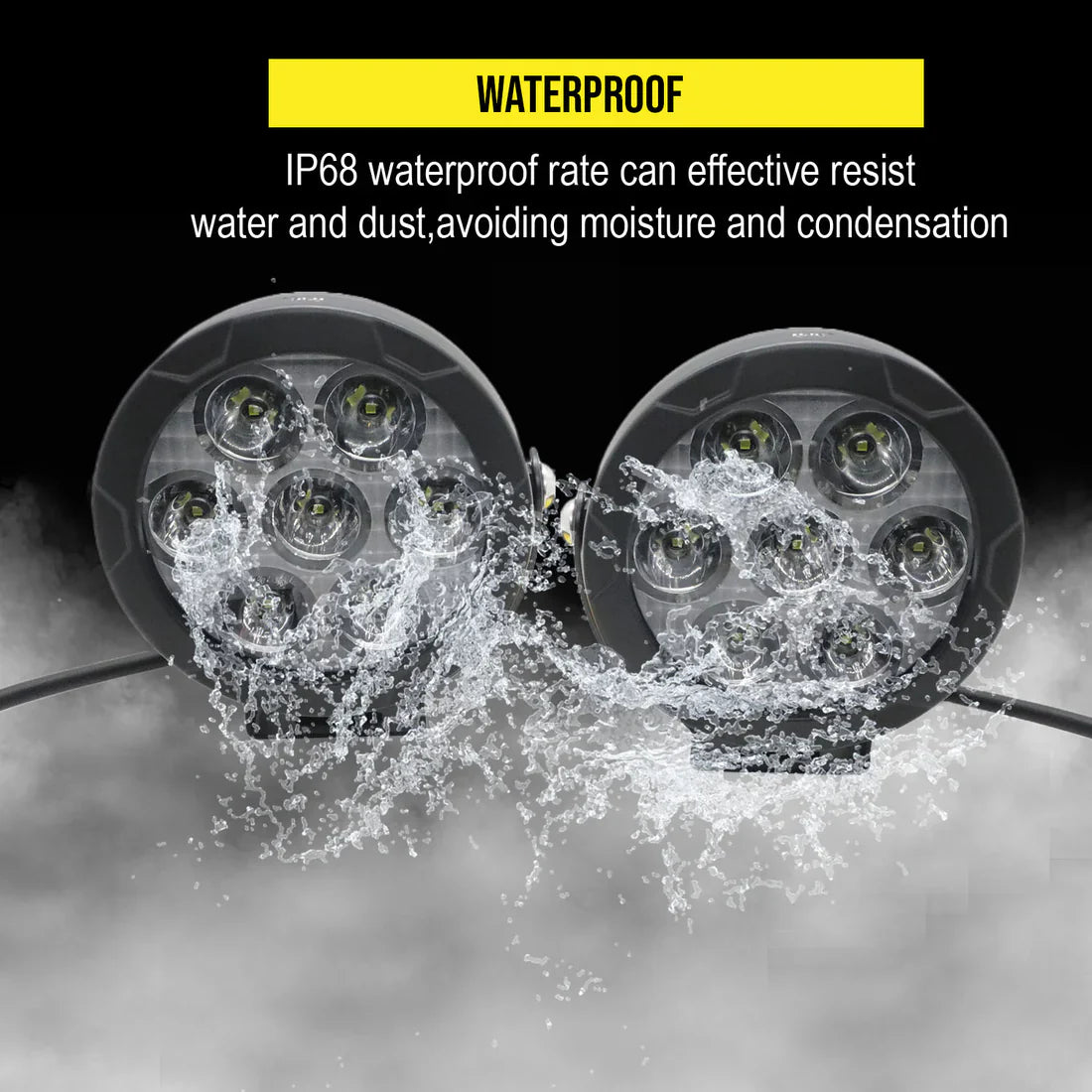 HJG 7 LED Round White Fog Light With Yellow Cap (70W) With Wiring Kit Harness And Switch Spot Driving Lamp Universal for Car, Bike and Motorcycle (set of 2) - PREMIUM