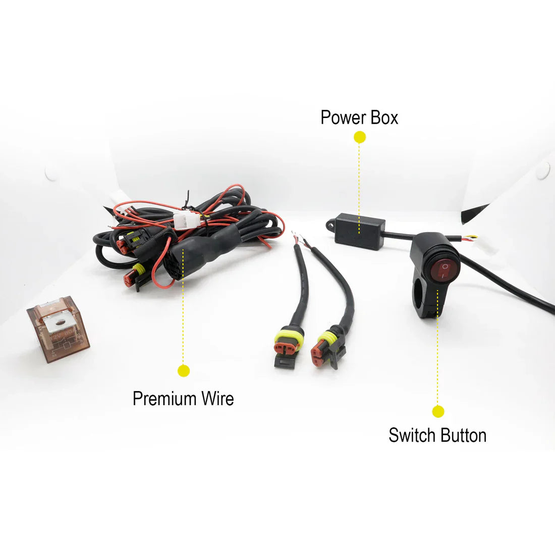 HJG 7 LED Round White Fog Light With Yellow Cap (70W) With Wiring Kit Harness And Switch Spot Driving Lamp Universal for Car, Bike and Motorcycle (set of 2) - PREMIUM