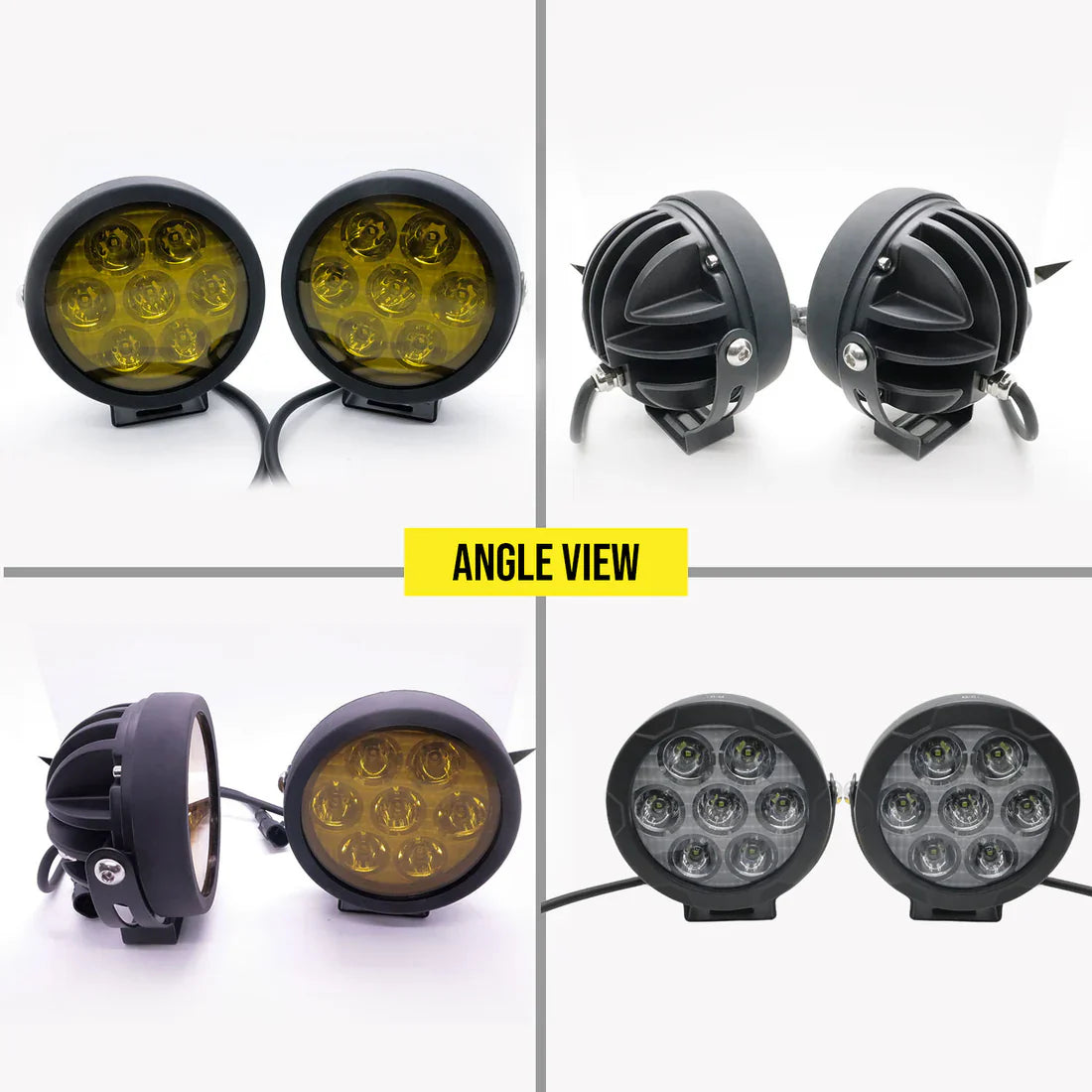 HJG 7 LED Round White Fog Light With Yellow Cap (70W) With Wiring Kit Harness And Switch Spot Driving Lamp Universal for Car, Bike and Motorcycle (set of 2) - PREMIUM