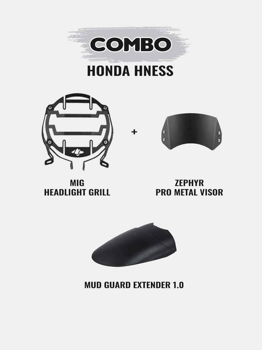 Hness Combo-Mig Headlight Grill+Zephyr Metal Visor+Mudguard Extender - Moto Modz