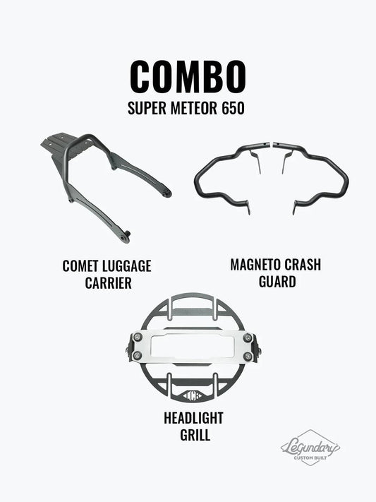 LCB Super Meteor 650 Combo Cosmic Headlight Grill,  Magneto Crash Guard & Comet Luggage Carrier - Moto Modz