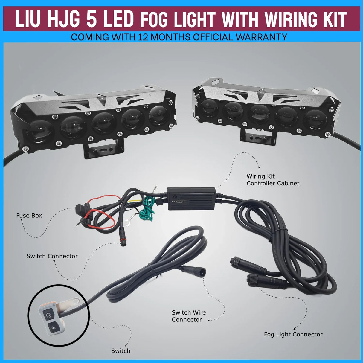 LIU HJG ORIGINAL future eye 5 lens with wiring harness and switch dual colour yellow white compatible for all motorcycle , thar , jeep and cars