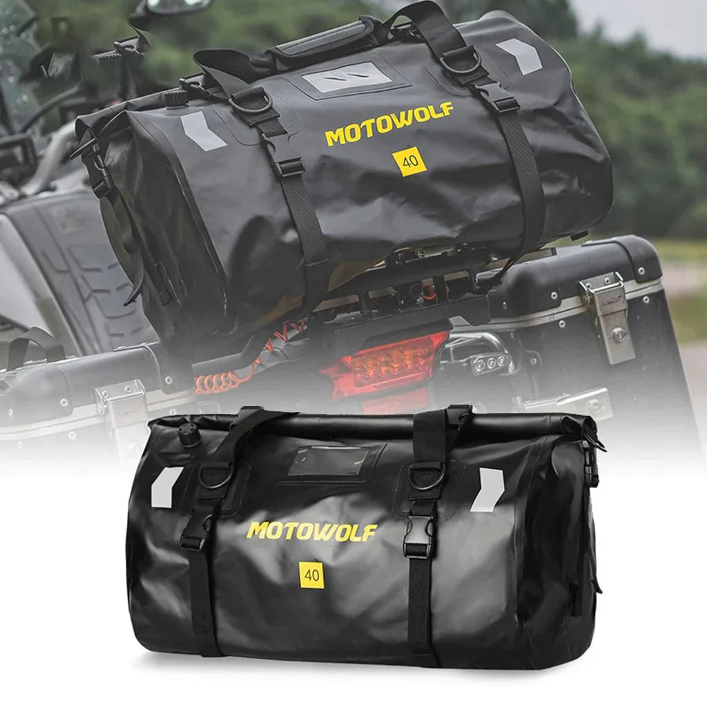 MOTOWOLF | Motorcycle Tail Bag 40L Waterproof | Duffel Bag for Touring Adventure, Camping, Cycling