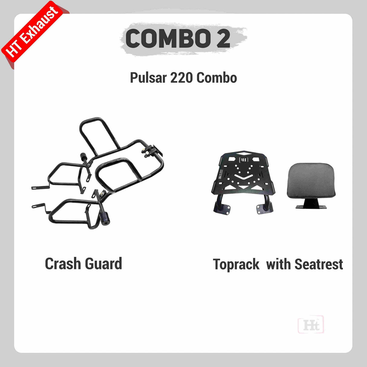 COMBO 2 PULSAR 220 Crash Guard + Top Rack with Seatrest – HT EXHAUST