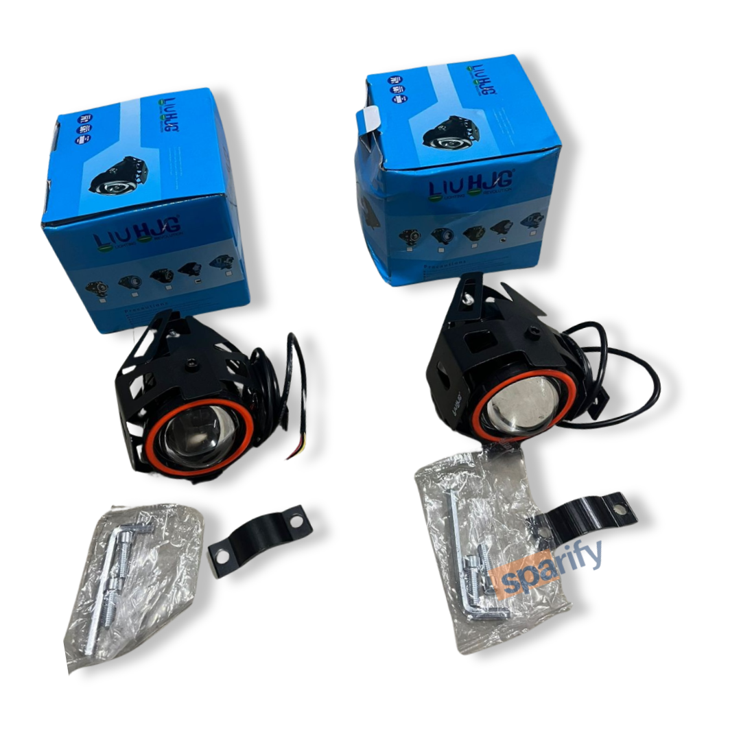 HJG U7 Mini CREE LED Fog Light Work Lamp with Hi/Low, Flashing Beam and Red Angel Eye Ring for Cars and Motorcycles Projector Lens/12V-80V