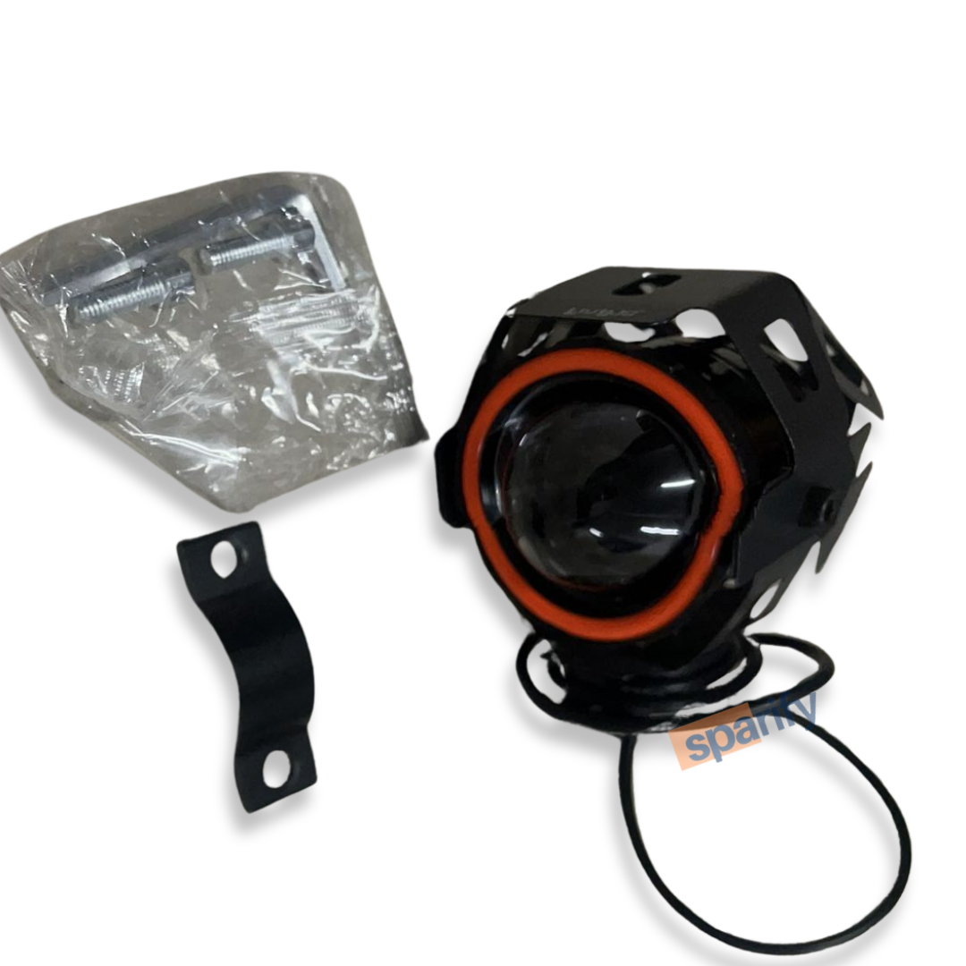 HJG U7 Mini CREE LED Fog Light Work Lamp with Hi/Low, Flashing Beam and Red Angel Eye Ring for Cars and Motorcycles Projector Lens/12V-80V