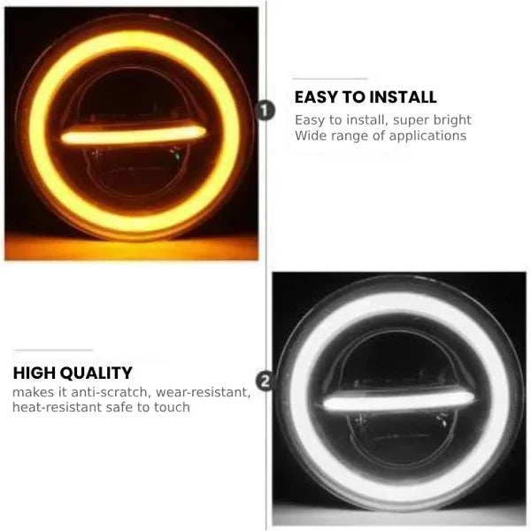 LIU HJG Minus Headlight LED 7inch 12V-80V, 110W original HJG( WITH RING ) ( SET OF 2 ) compatible for mahindra thar , Gypsy , royal enfield models , harley