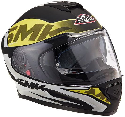 SMK HELMET -  Twister Logo Full Face Helmet With Pinlock Fitted Clear Visor (MA241/Matt Black, Fluorescent Yellow and White,) - Moto Modz