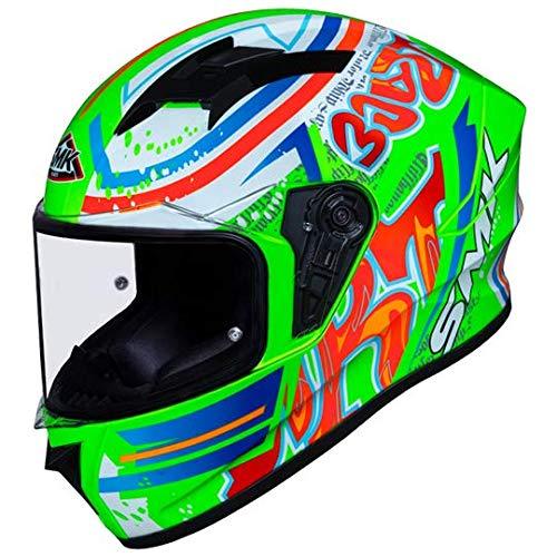 SMK Helmets - Stellar - Graffiti - Fluorescent Green Red Orange - Pinlock Anti Fog Lens Fitted Single Clear Visor Full Face Helmet - Moto Modz