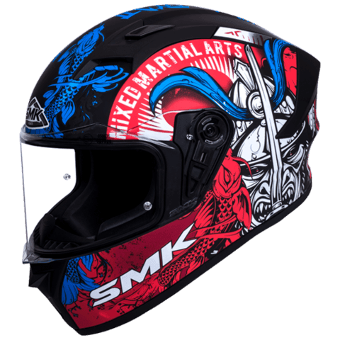 SMK Stellar Samurai Matt Black Grey Red Blue (MA253) Helmet - Moto Modz