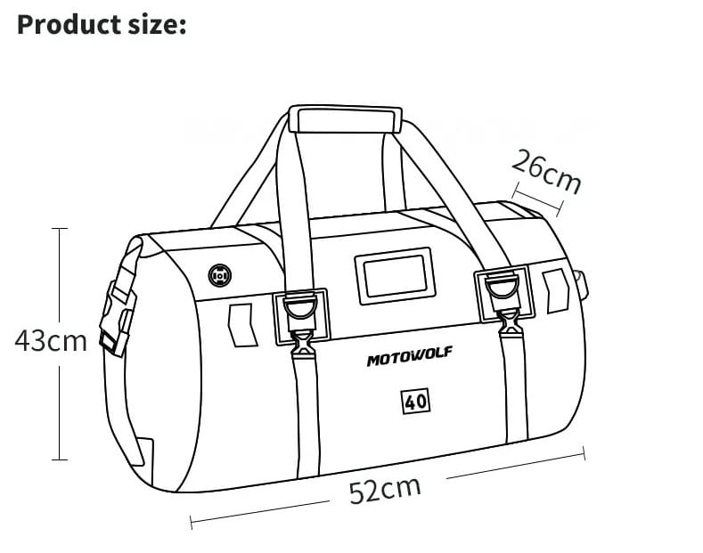 MOTOWOLF | Motorcycle Tail Bag 40L Waterproof | Duffel Bag for Touring Adventure, Camping, Cycling