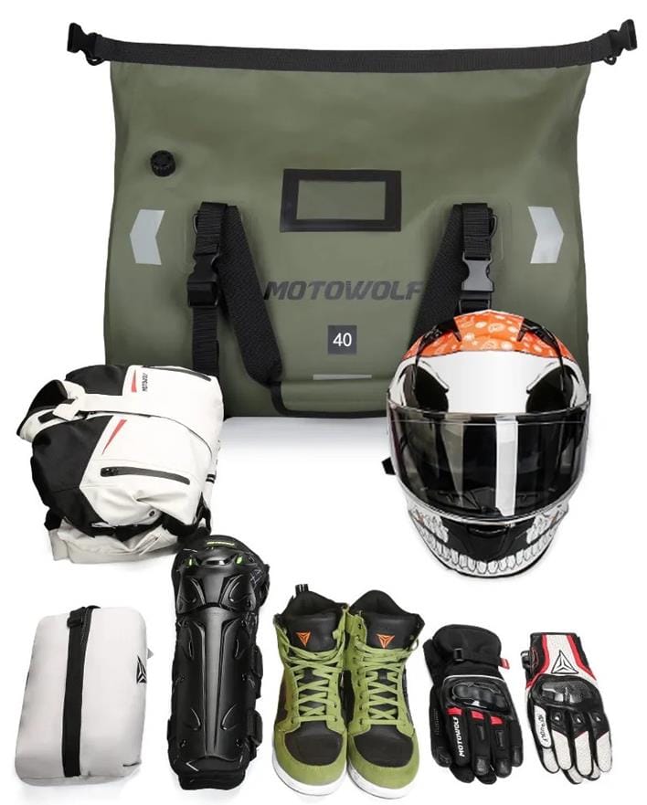 MOTOWOLF | Motorcycle Tail Bag 40L Waterproof | Duffel Bag for Touring Adventure, Camping, Cycling