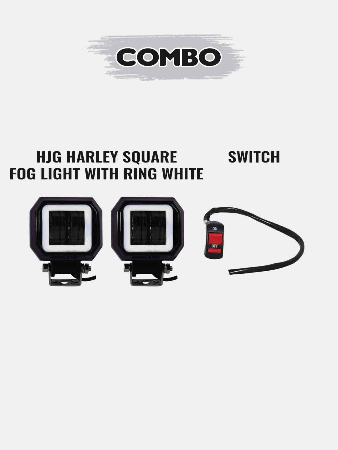 1 Pair HJG Harley Square Fog Light With Ring DRL + Auxiliary Switch - Moto Modz