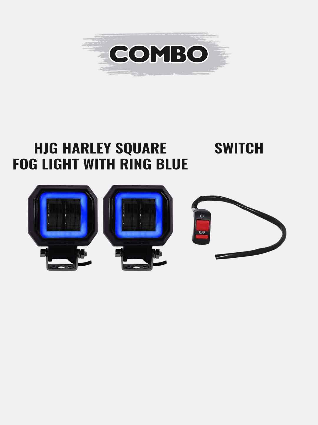 1 Pair HJG Harley Square Fog Light With Ring DRL + Auxiliary Switch - Moto Modz