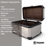 TAANC Overlander 137 Touring Setup 02 – X65 Top Box + Twin 36 Panniers | Aero Silver Aluminium Combo