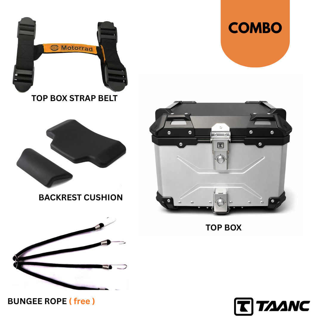 TAANC Nomad Atlas Top Box – Aero Silver | 45L Aluminium MC Motorcycle Touring Storage Box