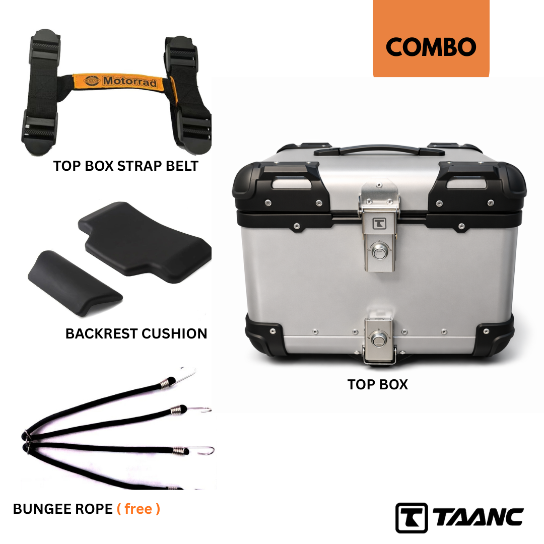 TAANC Urban Arc Top Box – Aero Silver | 45L Aluminium Motorcycle Storage Box with Rounded Design