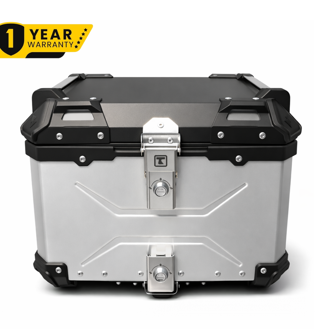 TAANC Nomad Atlas Top Box – Aero Silver | 45L Aluminium MC Motorcycle Touring Storage Box