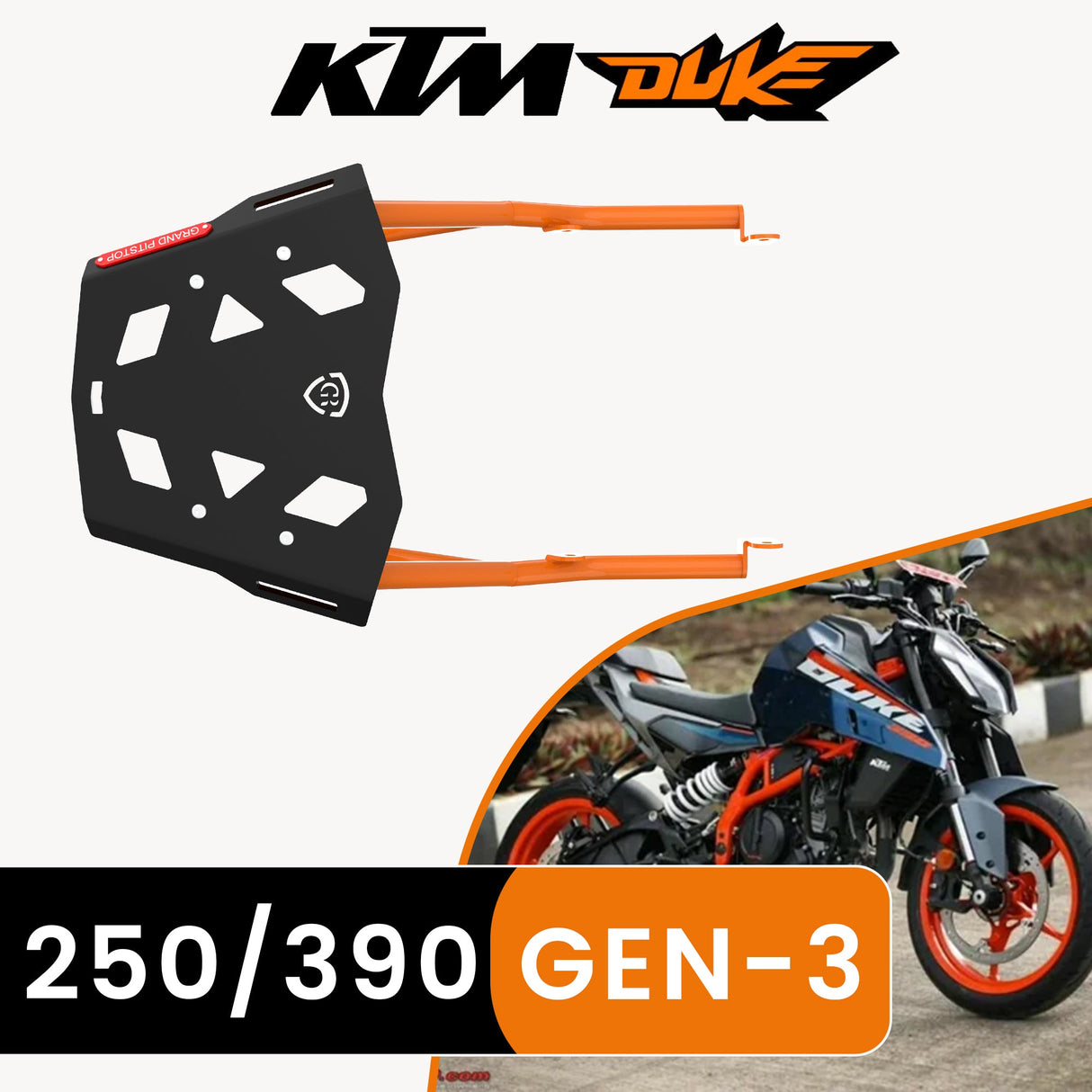 Aluminium Extended Top Rack with Plate for KTM DUKE 390/250 Gen 3 - Black/Orange