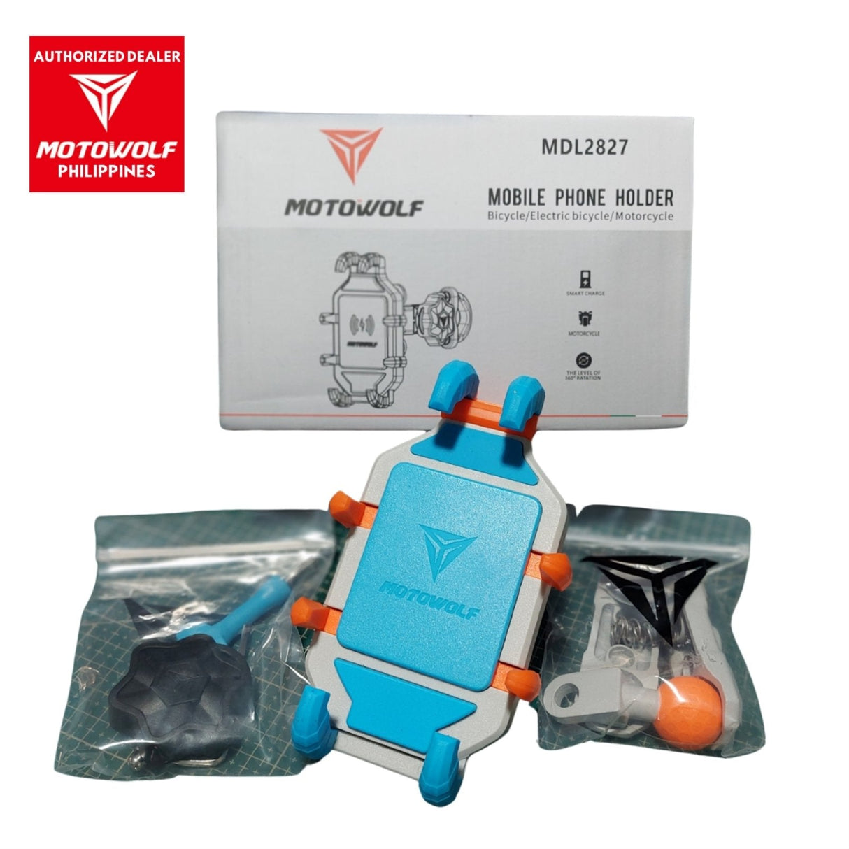 MOTOWOLF MDL2827 | SHOCK ABSORBING | ANTI VIBRATE | MOBILE PHONE HOLDER | W/O CHARGER - BLUE
